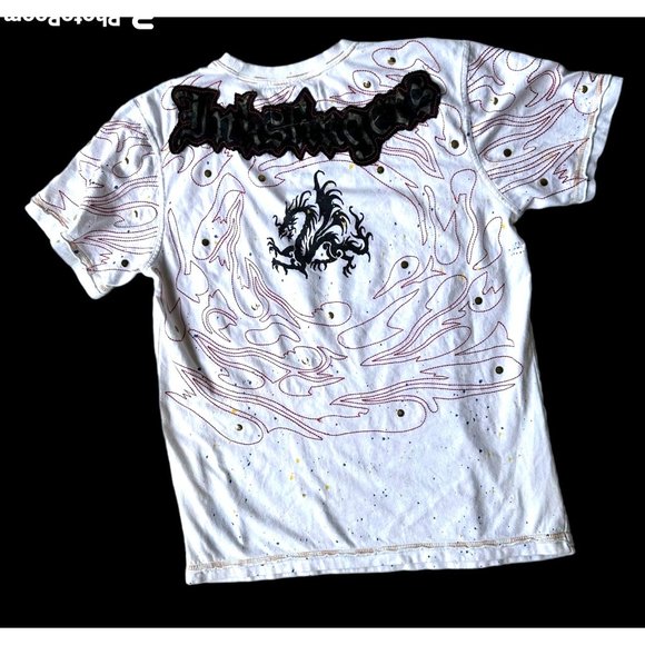 VTG Inkslingers T-shirt Sz L Blue Moe White Devil Dragon Embroidered Tat… - Picture 2 of 12